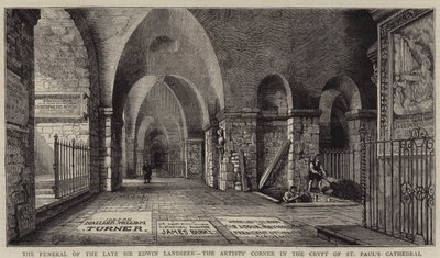 El Funeral del Difunto Sir Edwin Landseer, el Rincón del Artista en la Cripta de la Catedral de San Pablo de Henry William Brewer